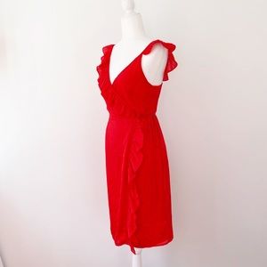 NWOT Red Flutter Strap Ruffle Wrap Midi Dress